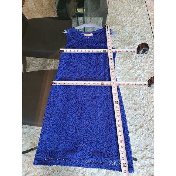 Jessica Howard Shift Dress Women's Size 8 Blue Lined Sleeveless Open Weave Lace - Picture 8 of 12